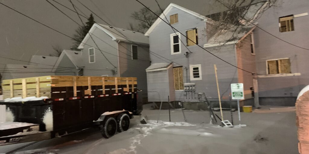 Dumpster rental at construction job site in Oakland County Michigan